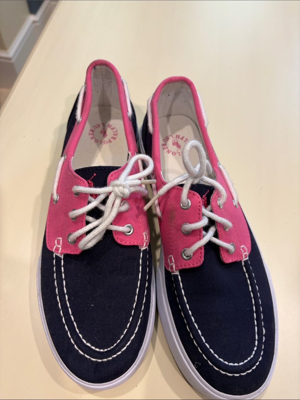 Polo by Ralph Lauren Navy and Pink Girls Canvas Boat Sneakers